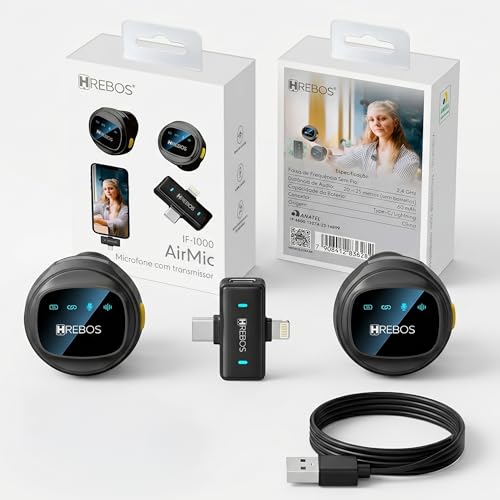 Microfone de Lapela Sem Fio Duplo, 2 Microfones, Hrebos AirMic IF